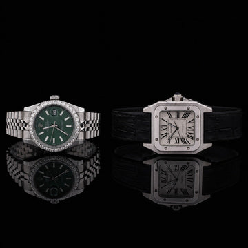 Ivevar Collection Moissanite Diamond Green Dial And Classic Roman Luxury Watch Set