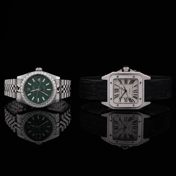 Ivevar Collection Moissanite Diamond Green Dial And Classic Roman Luxury Watch Set