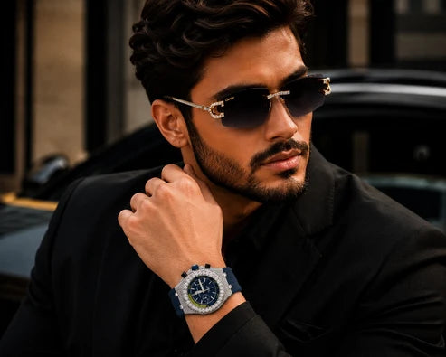 Executive Collection Luxury Moissanite Diamond Chronograph Watch And Signature Designer Eyewear Set
