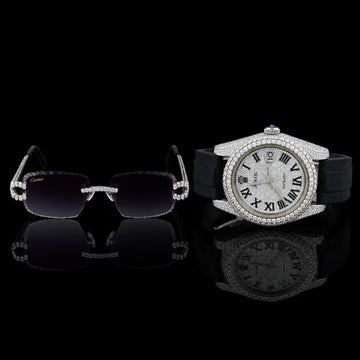 Royale Collection Full Pavé Luxury Timepiece And Signature Moissanite Diamond Eyewear Set