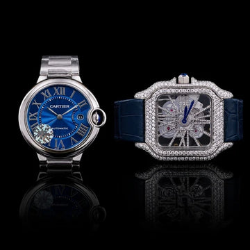 Sapphire Diamond Legacy Collection Luxury Blue Dial Timepiece & Skeleton Moissanite Diamond Masterpiece Duo