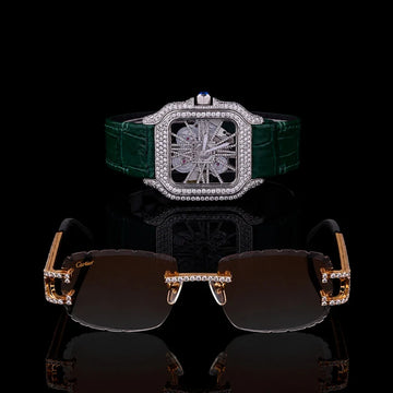 Collection Moissanite Diamond Luxury Open Work Timepiece And Signature Designer Eyewear Set