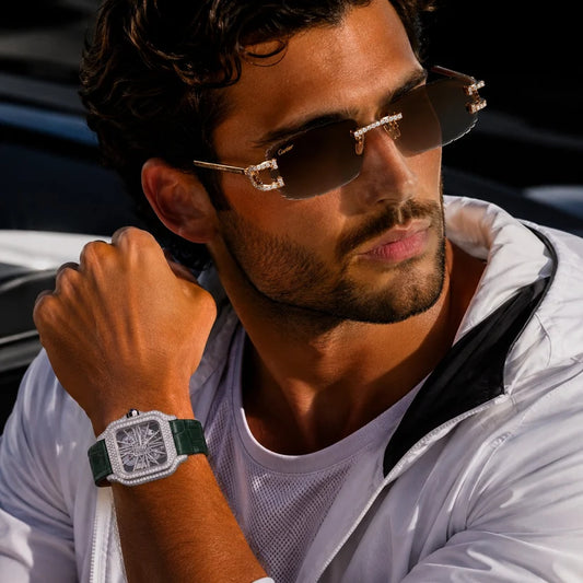 Collection Moissanite Diamond Luxury Open Work Timepiece And Signature Designer Eyewear Set