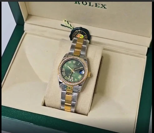 Green Diamond Dial Rose Tone Bracelet Automatic Watch