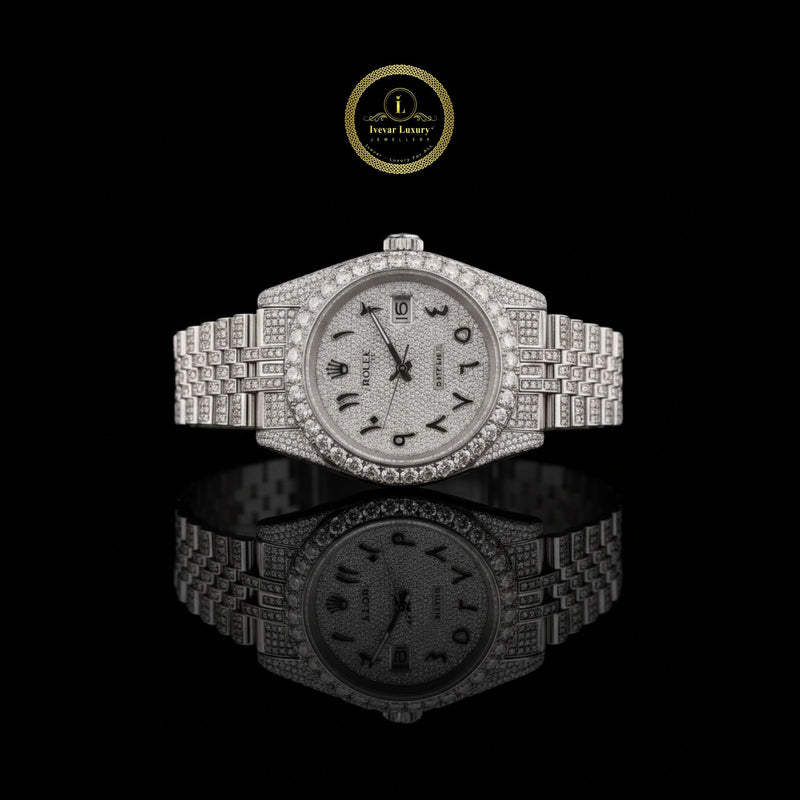 Top Quality Fully Iced-Out Silver Watch with Elegant Diamond Arabic Dial For Gift By Ivevar Luxury