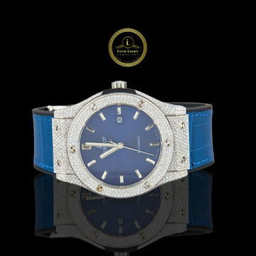 Daring & Refined - Custom Diamond Watch with Contrast Blue Rubber Strap