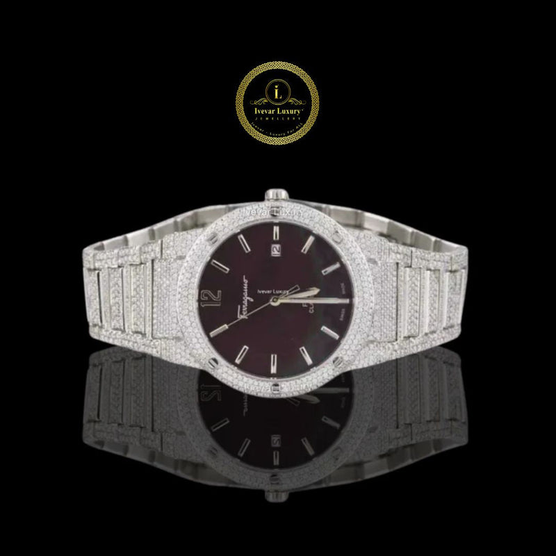 Luxury Full Iced Out Diamond Watch for Men with Sky Blue Face by Ivevar