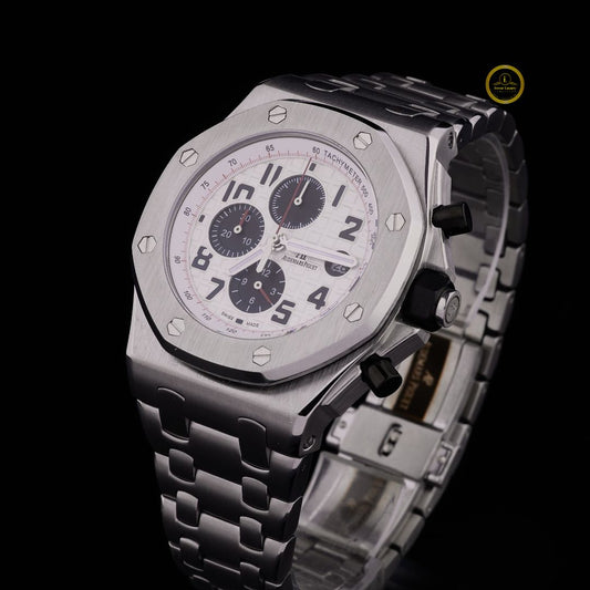 Luxury Steel Chronograph Watch - Silver Panda Dial & Integrated Steel Bracelet