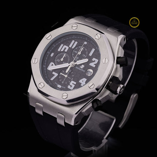 Men's Matte Silver Chronograph Sport Watch – Luxury Rubber Strap