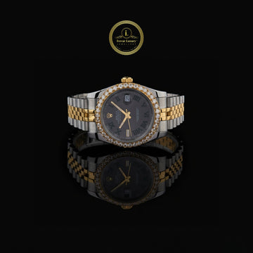 Luxury Two-Tone Diamond watch Set Timepiece Featuring Black Dial, Gold Accents, and Brilliant Bezel