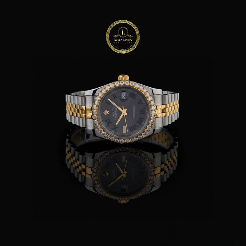 Luxury Two-Tone Diamond watch Set Timepiece Featuring Black Dial, Gold Accents, and Brilliant Bezel
