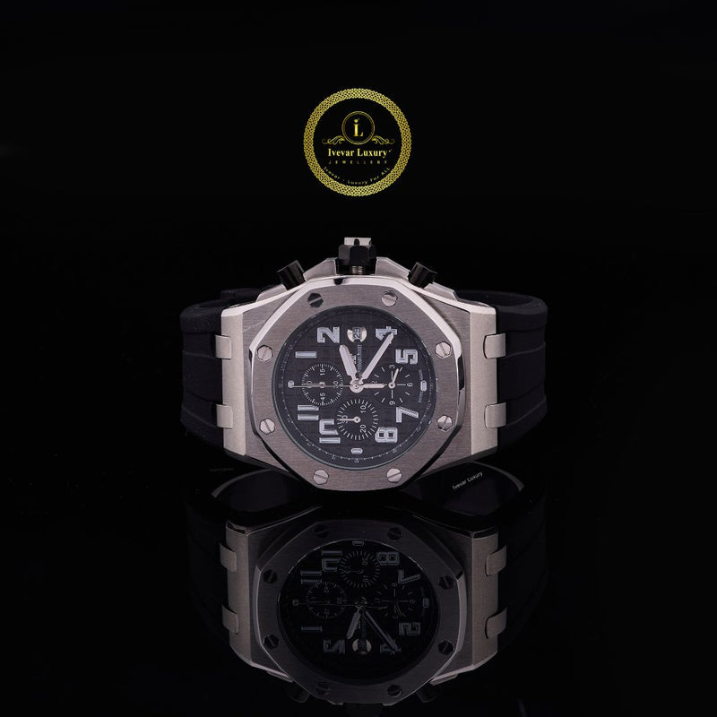 Men's Matte Silver Chronograph Sport Watch – Luxury Rubber Strap