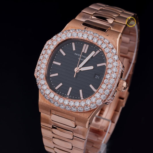 Gold Royalty Diamond Watch – Sleek Black Dial with Iced Bezel Luxury by Ivevar