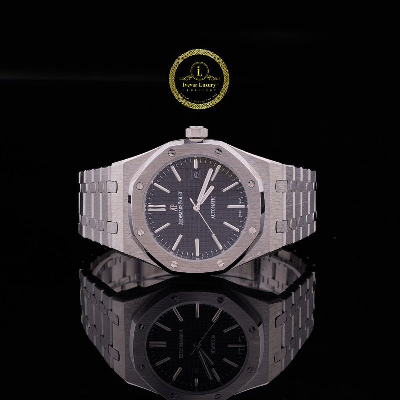 Luxury Black Dial Automatic Watch - Brushed Stainless Steel Integrated Bracelet