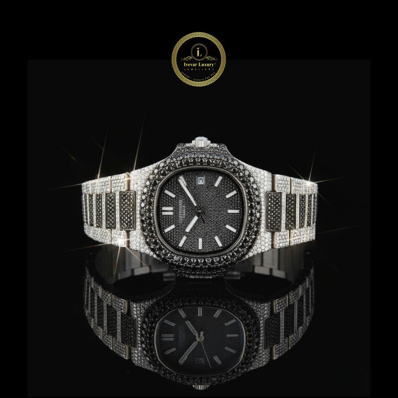 Elegant Black Dial Exquisite Luxury Black and White Diamond Iced Out Watch for Men – Full Pave Premium Design by Ivevar Luxury
