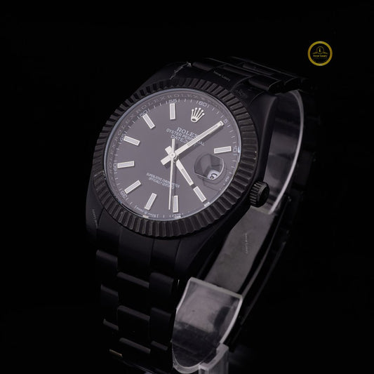Stealth Executive Watch – Matte Black PVD Finish with Fluted Bezel & Oyster-Style Bracelet