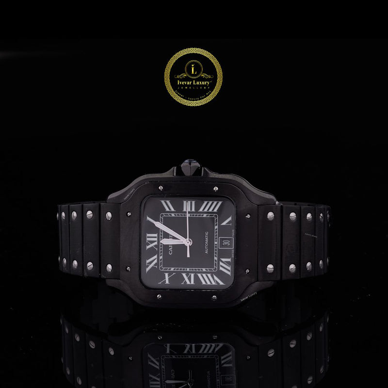 Elite Phantom Square Watch – Matte Black Stealth Finish with Integrated Screw-Link Bracelet