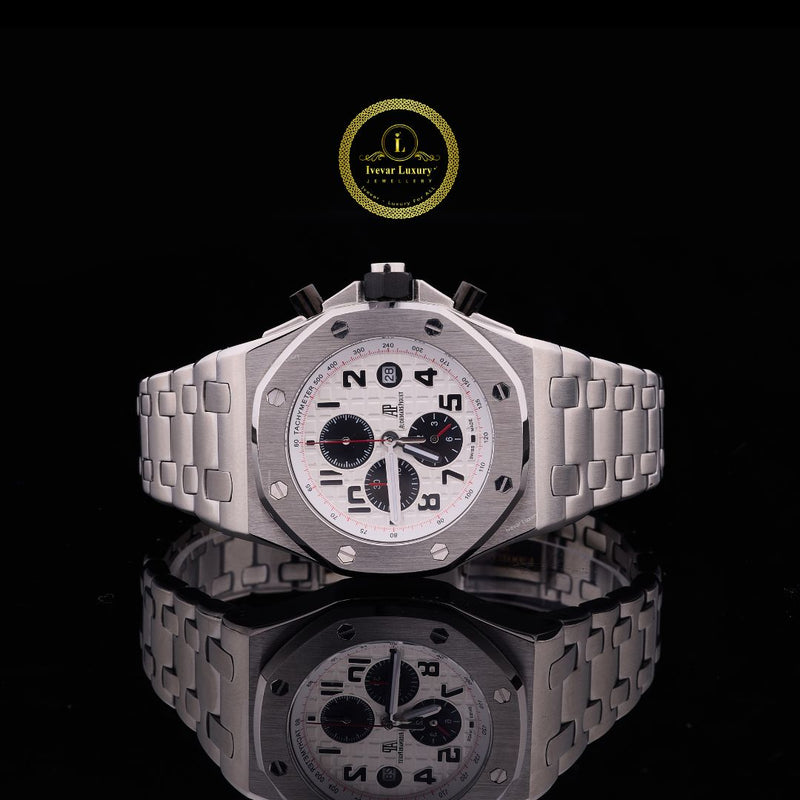 Luxury Steel Chronograph Watch - Silver Panda Dial & Integrated Steel Bracelet