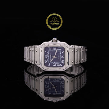 Luxury Square Blue Dial Automatic Watch - Brushed Steel Integrated Bracelet