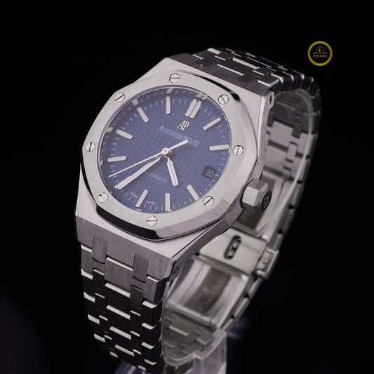 Luxury 36mm Octagonal Blue Dial Automatic Watch - Integrated Stainless Steel Bracelet