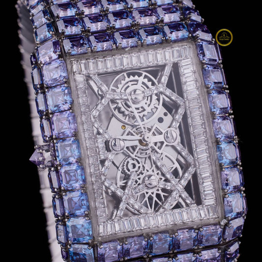 Luxury Iced-Out Silver Watch – Baguette & Asscher Cut Diamond Hip Hop Timepiece