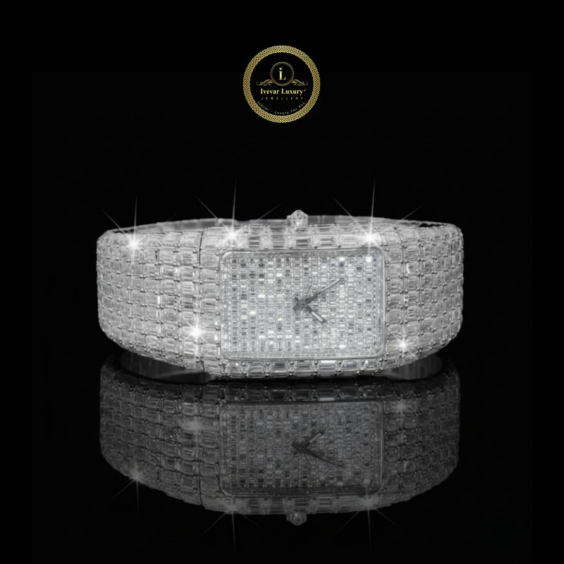 Silver Iced-Out Statement Watch – Baguette & Asscher Cut Luxury Timepiece