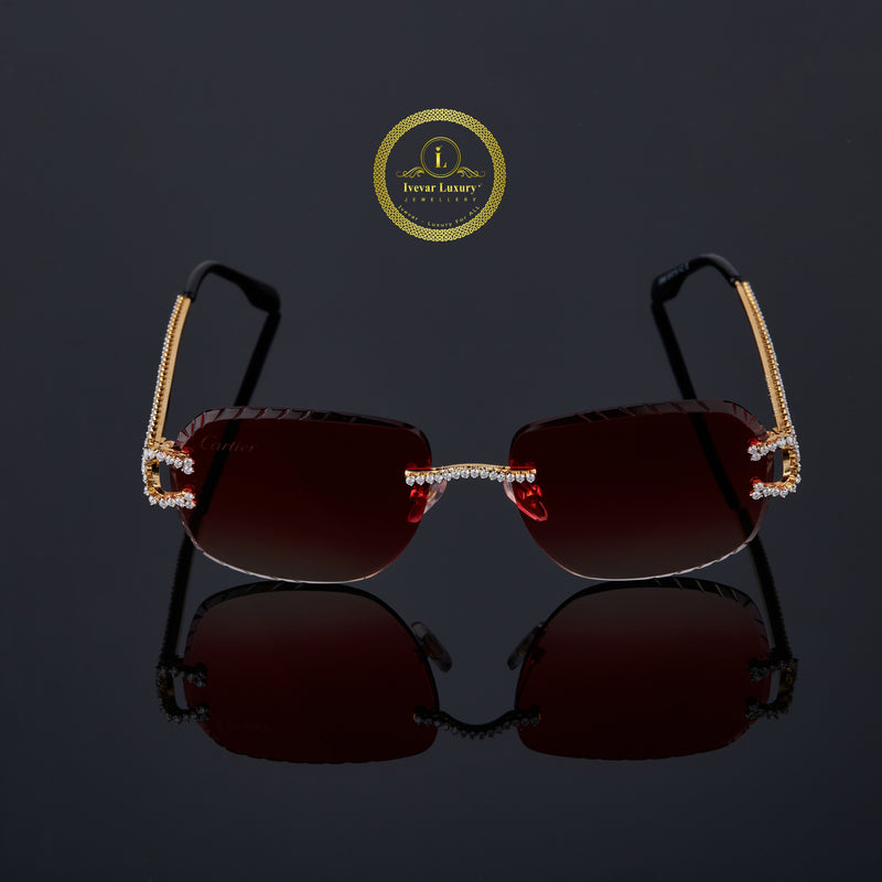Custom Diamond Sunglasses Luxury Gold Frame Rimless Designer Eye wear By Ivevar