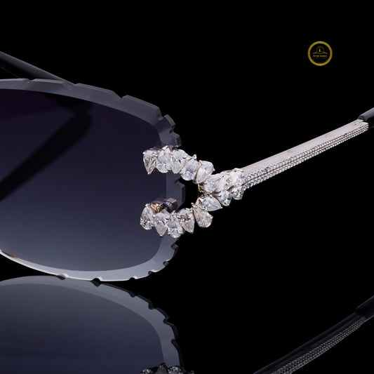 Custom Diamond Sunglasses Luxury Rimless Designer Eye wear with Hand Set Stones By Ivevar