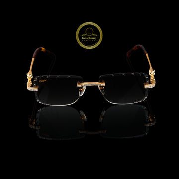 Custom Diamond Rimless Sunglasses with Gold Detailing By Ivevar
