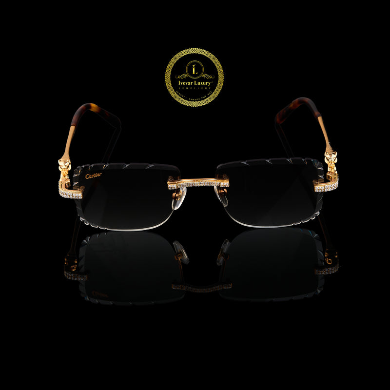 Custom Diamond Rimless Sunglasses with Gold Detailing By Ivevar