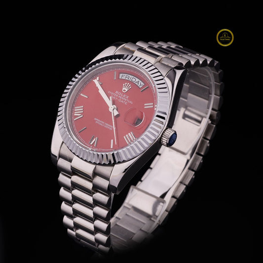 Elite Executive Day-Date Radiant Cherry Red Dial with Fluted Bezel & President-Style Bracelet Watch