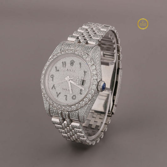 Top Quality Fully Iced-Out Silver Watch with Elegant Diamond Arabic Dial For Gift By Ivevar Luxury