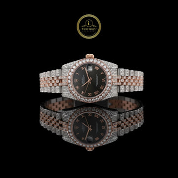Sustainable Two-Tone Diamond Watch Encrusted Luxury Watch with Black Roman Dial By Ivevar Luxury