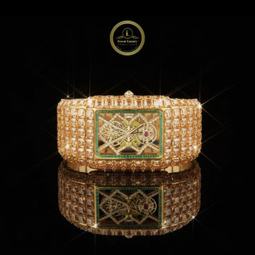 Luxury Iced Out Asscher & Baguette Cut Skeleton Watch – Rose Gold Rectangle Statement Timepiece