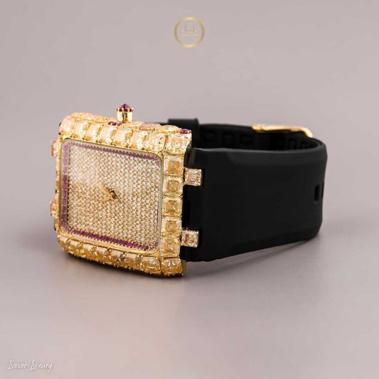 Men’s Luxury Watch Half Iced Out Diamonds with Rubber Band By IVEVAR Luxury