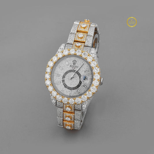 Majestic Two-Tone Iced-Out Diamond Watch Timepiece with Bold Round Bezel For Him