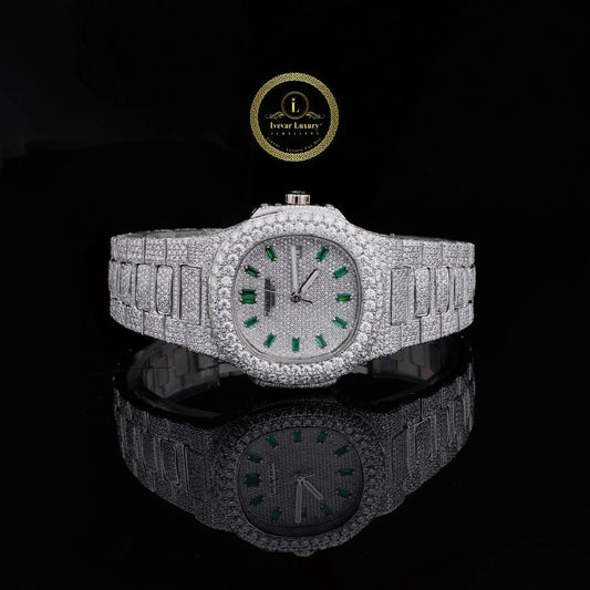 Premium Iced-Out Watch Set – Full Crystal Watch and Skeleton Automatic Timepiece By Ivevar