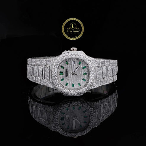 Premium Iced-Out Watch Set – Full Crystal Watch and Skeleton Automatic Timepiece By Ivevar