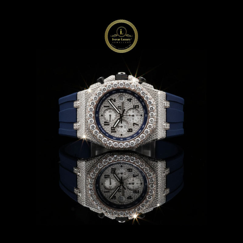 Brilliant Iced Out Diamond Watch Men’s Luxury with Rubber Strap