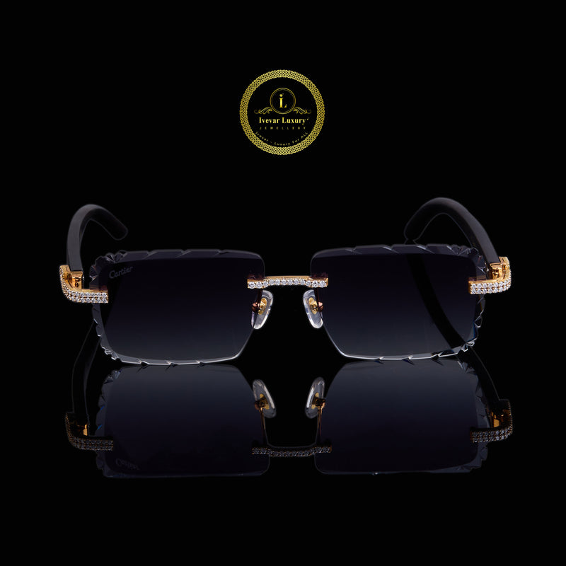 Custom Luxury Rimless Sunglasses Featuring Diamond Set Gold Accents By Ivevar