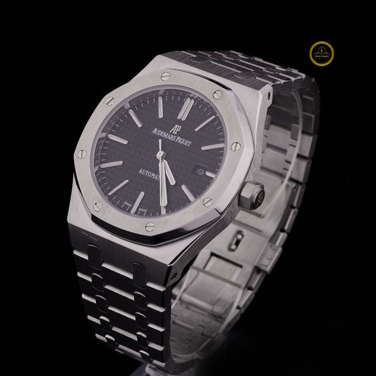 Luxury Black Dial Automatic Watch - Brushed Stainless Steel Integrated Bracelet