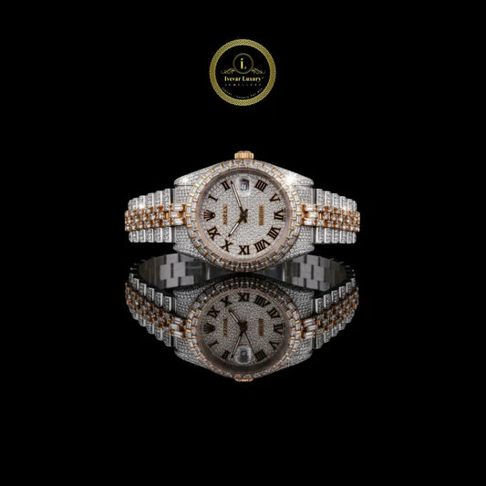 Elite Prestige Collection – Sapphire Blue Face Watch & Moissanite Diamond Two Tone Gold And Silver Watch