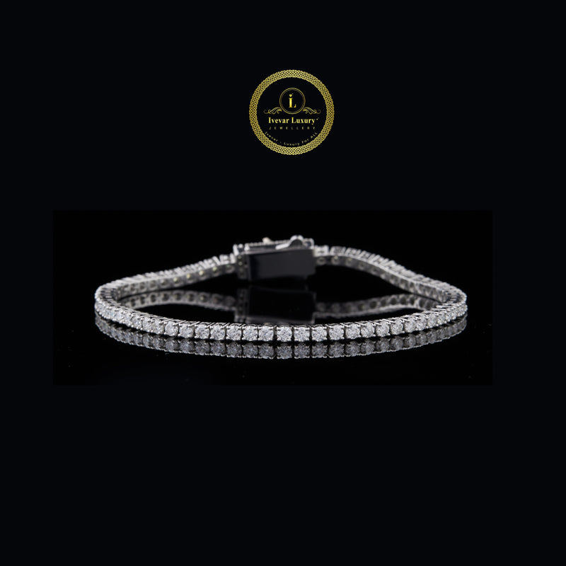 High Quality 925 Sterling Silver Tennis Chain Bracelet with 3.7mm Moissanite round  for Party By Ivevar