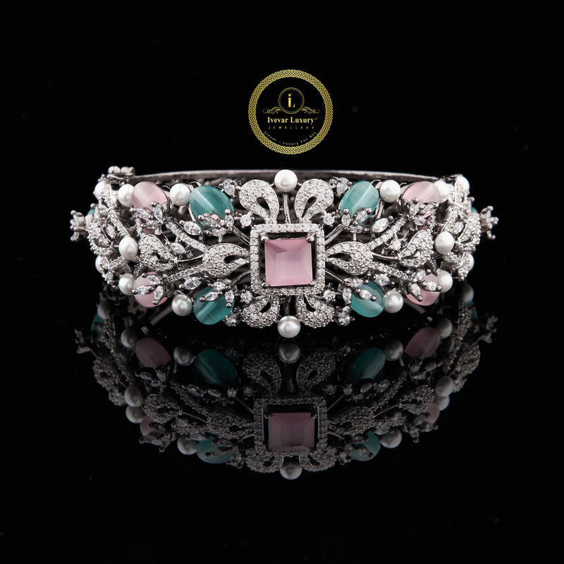 Flower Diamond Bangle Bracelet - VVS Moissanite Bridal Jewelry Gift