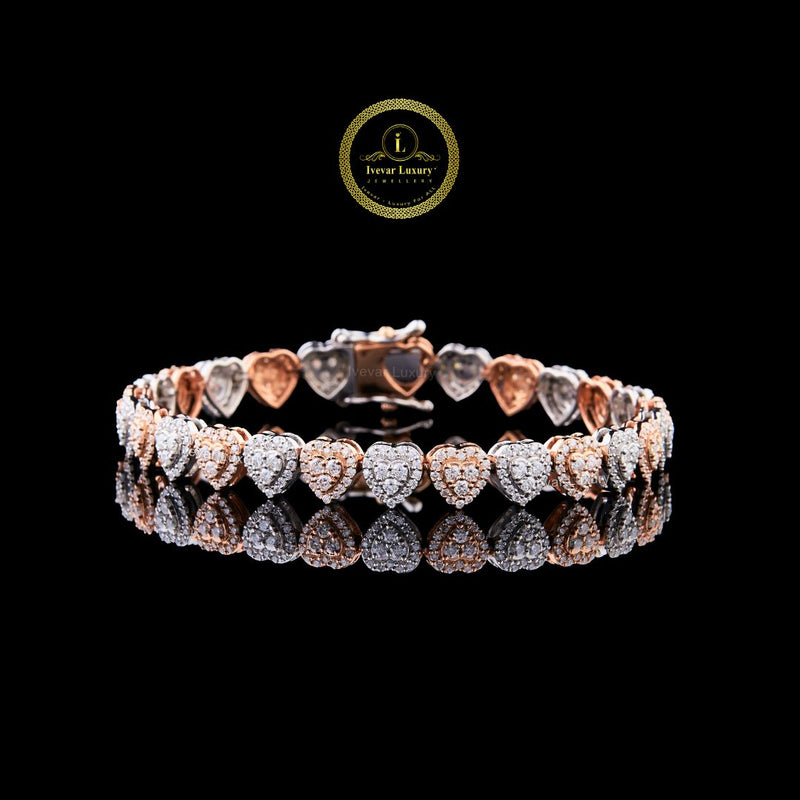 Heart Two Tone Diamond Bangle Bracelet - VVS1 Moissanite Bridal Jewelry by Ivevar Luxury