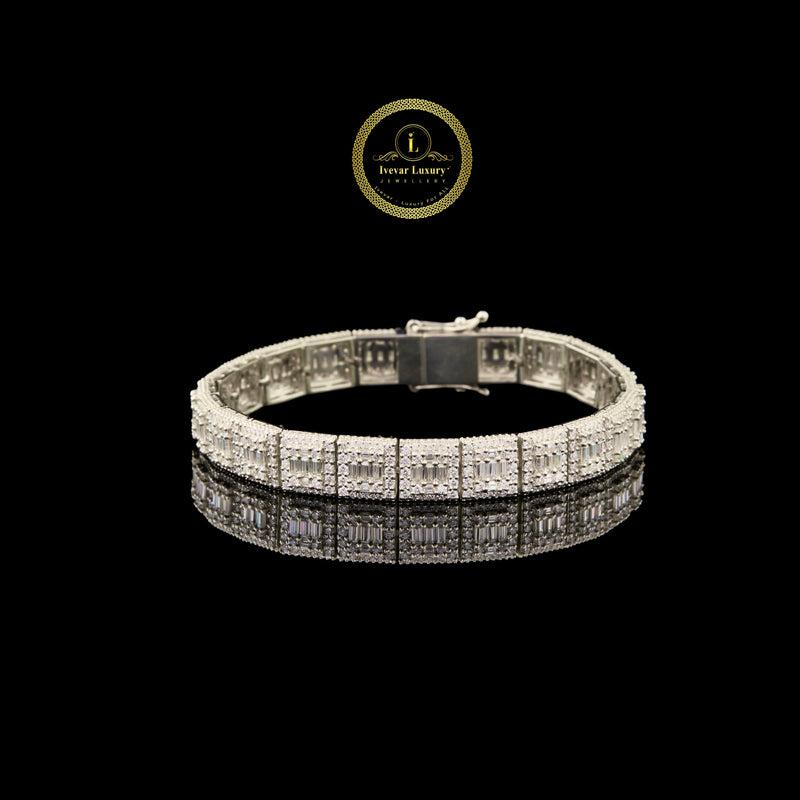 Men's Iced Out Bracelet - Baguette Moissanite Diamond Hip Hop Jewelry by Ivevar