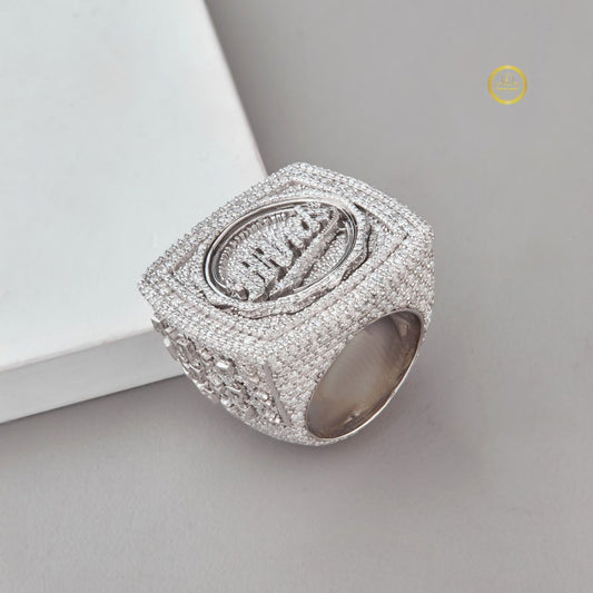 4.10 TCW Luxury Moissanite Diamond Encrusted Monogram Emblem Ring with Raised Signature Crest Design