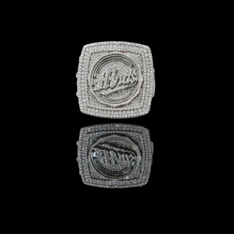 4.10 TCW Luxury Lab Diamond Encrusted Monogram Emblem Ring with Raised Signature Crest Design
