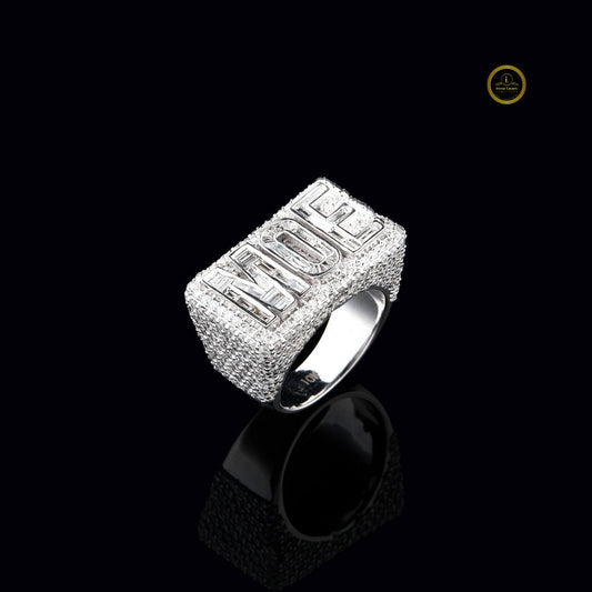4.08 TCW Exclusive MOE Initials Lab Diamond-Studded Rectangular Statement Ring with Pavé Halo Detailing