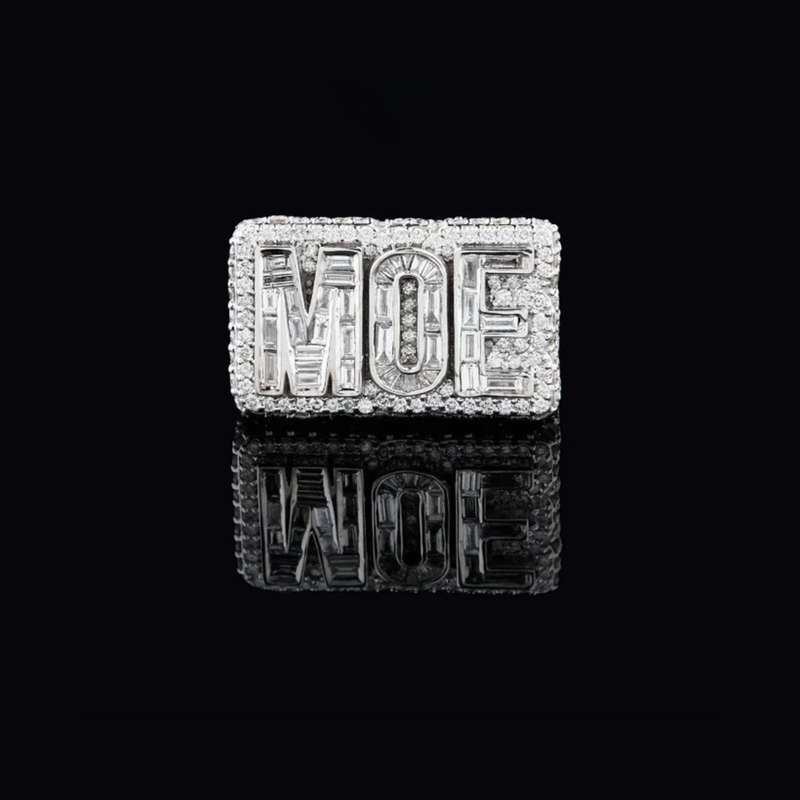 4.08 TCW Exclusive MOE Initials Lab Diamond-Studded Rectangular Statement Ring with Pavé Halo Detailing